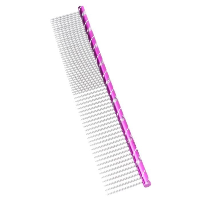 Peigne pour animaux de compagnie - OMABETA - Peigne à nœuds ouverts - Acier inoxydable - Ergonomique - Violet