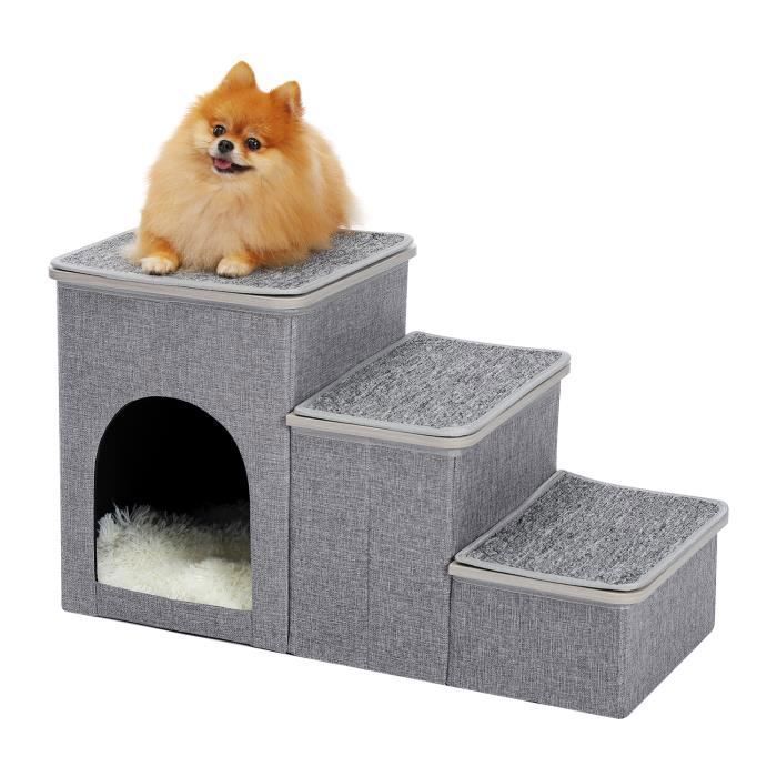 Comparer les prix de PAWZ Road Escalier pour Chien, avec Boîte de Rangement, Stockage Portable, Pliable, 3 Marches pour Canapé, 41 cm, Gris