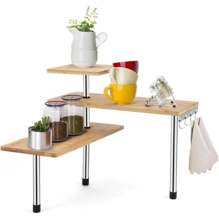 Range épices Bambou Étagère D'Angle Bambou Eluno - Gain De Place Cuisine & Salle De Bain | Autoportante Sans Perçage étagère Angle Bambou