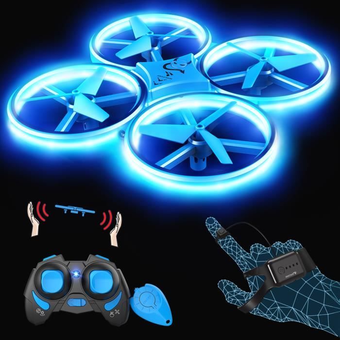 Mini drone SNAPTAIN SP300 avec lumière LED et 3 télécommandes - Bleu