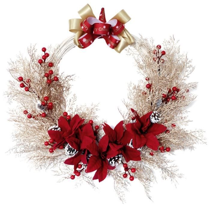 Couronne De Noël Artificielle Avec Lumières LED - Diamètre 50 Cm, Décor Pommes De Pin Et Baies, Pour Porte Ou Mur