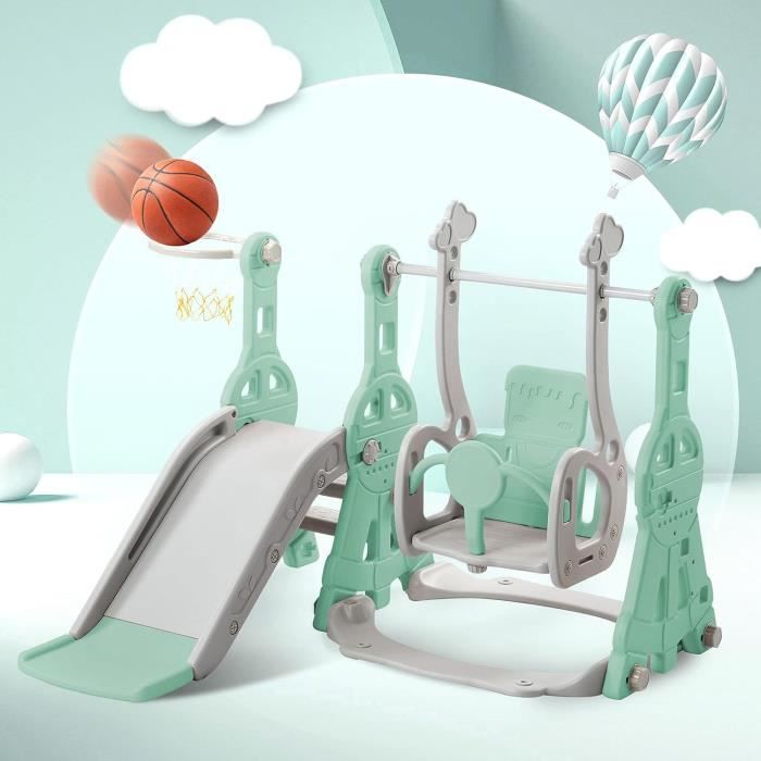 Toboggan 4 En 1 Pour Enfants TWOLIIN - Avec Balançoire, Panier De Basket Et Échelle, 1-5 Ans, Bleu