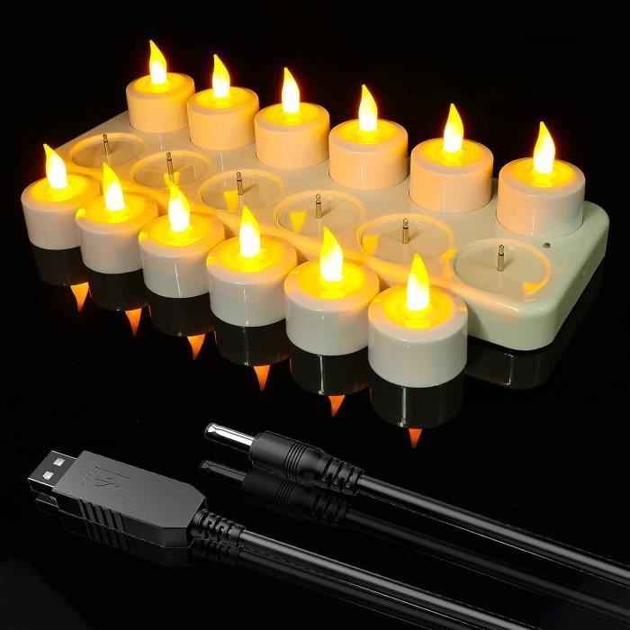 Bougies rechargeables USB, 12 bougies chauffe-plat rechargeables sans  flamme, bougies LED à piles avec station de[S83] - Cdiscount Maison