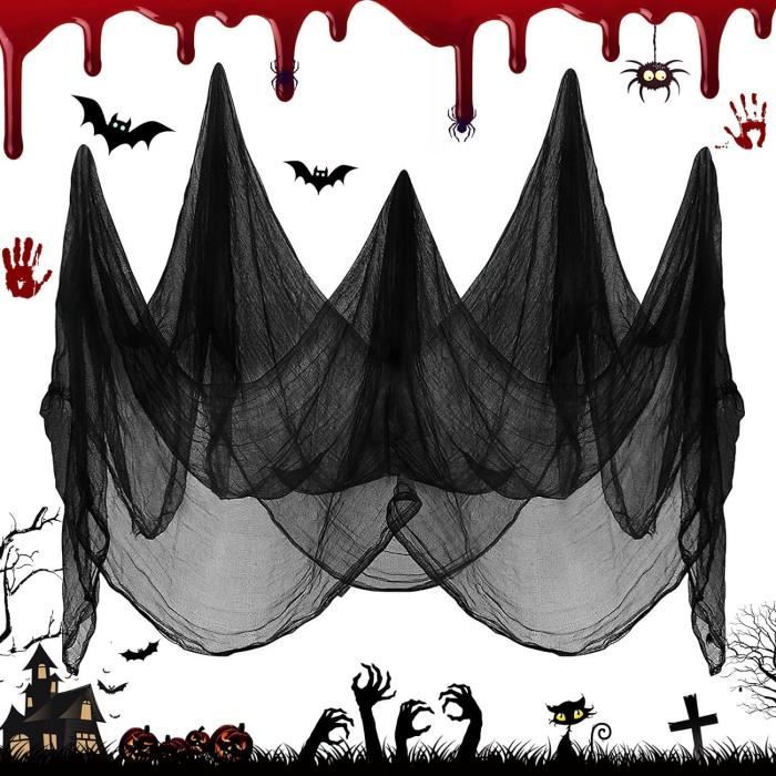 Déco Halloween SHIYOUO - Tissu Mousseline Effrayant 215x500cm + 12 Chauves-souris 3D - Pour Maison Hantée Intérieur/extérieur