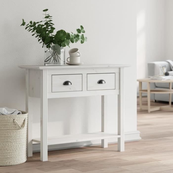 Table console - TMISHION - BODO - Bois de pin massif - 90x34 5x73 cm - 2 tiroirs