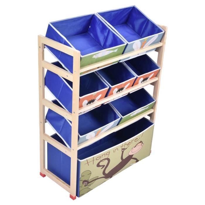 Meuble Rangement Jouets Enfants 3 Niveaux Avec 6 Bacs Amovibles - Vert, 96x38.5x90 Cm - Pour 3-8 Ans - 13