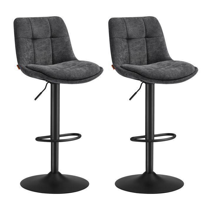 VASAGLE Tabourets de Bar Lot de 2 Chaise de Cuisine Siège Pivotant à Hauteur Réglable avec Dossier et Repose-Pieds Acier Gris VASAGLE Tabourets de Bar Lot de 2 Chaise de Cuisine Siège Pivotant à Hauteur Réglable avec Dossier et Repose-Pieds Acier Gris