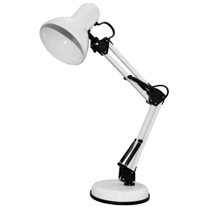 Lampe de bureau - VELAMP - CHARLESTON XL - Blanc - E27 - Design contemporain Lampe de bureau - VELAMP - CHARLESTON XL - Blanc - E27 - Design contemporain