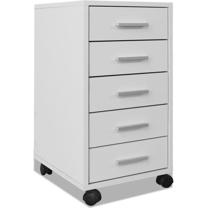 vidaXL Caisson à tiroir de bureau avec roulettes et 5 tiroirs blanc