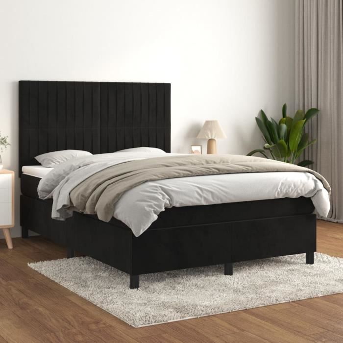 3137533 vidaXL Sommier tapissier avec matelas Noir 120x200 cm Similicuir