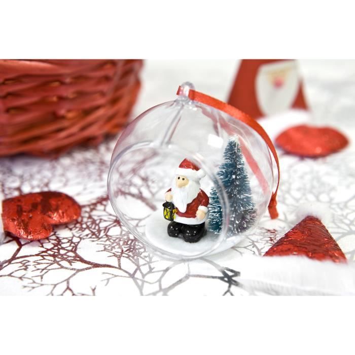 Boule transparente avec père noël et sapin en résine - ø 6 cm