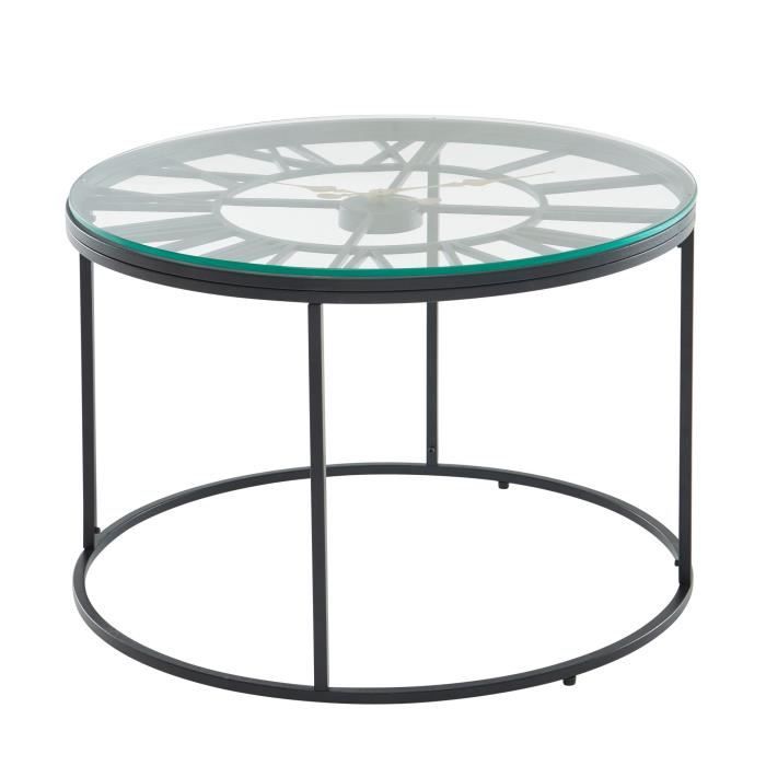 wohnling table basse ronde verre 60x60x43 cm petite table de salon moderne noir