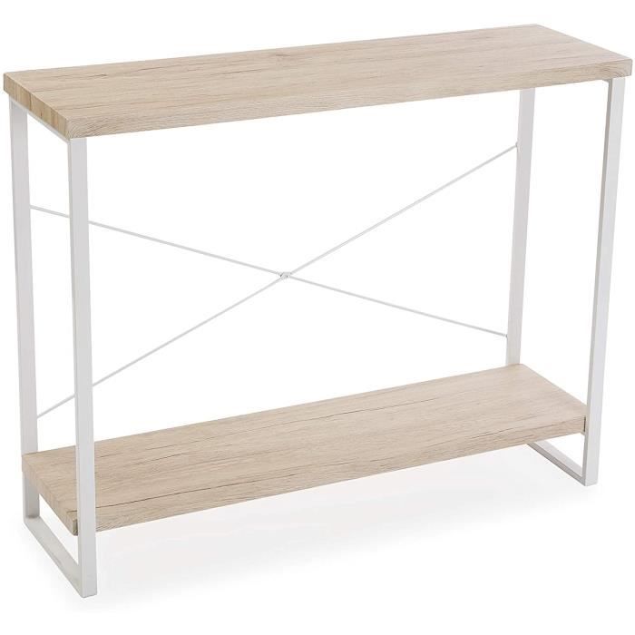 Table d’entrée-Table de Console-80 x 30 x 100 cm-Bois et métal-blanc