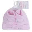 Ensemble de naissance bonnet et chaussons pour bébé fille layette rose princesse-1