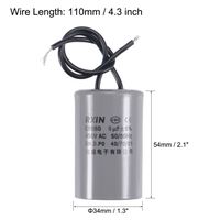 Sourcing Map CBB60 Condensateur 80uF 250V AC 2 Fils 50/60Hz Cylindre 124 X 60mm Avec Terminal Pour Compresseur D'air Moteur De Pompe à Eau