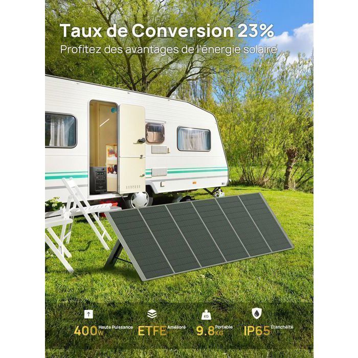 AFERIY Kit De Panneaux Solaires Portables 400W 26V, Panneau Solaire Monocristallin Avec ETFE, IP65, Supports Autoportants Et Ports De Sortie USB, Panneau Solaire Pliable Pour Hors Réseau, Camping