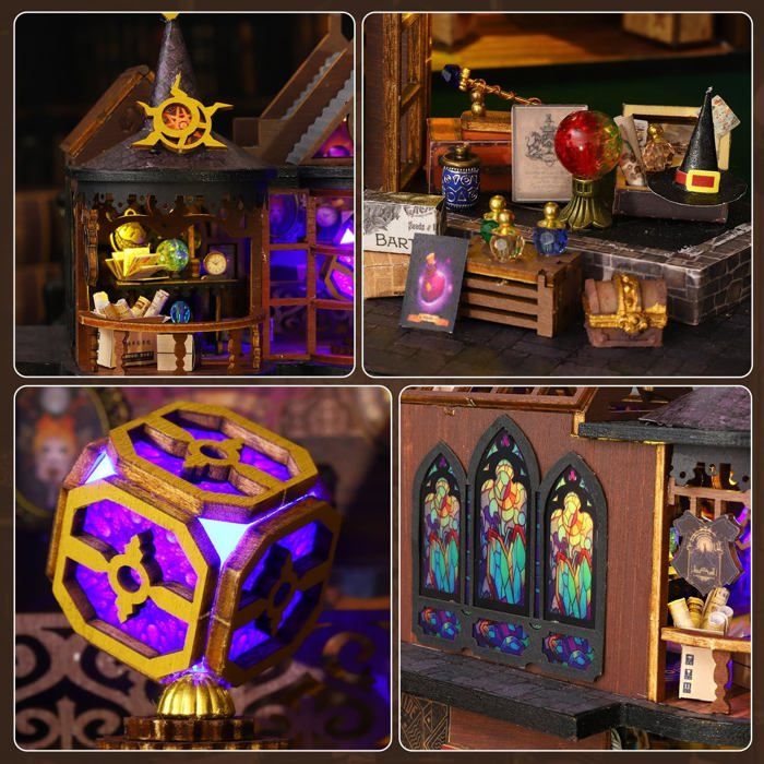 Kit Miniature Ville Magique 3D – Maison De Poupée à Monter – Avec Lumière LED – Puzzle En Bois Pour Ados Et Adultes – Halloween