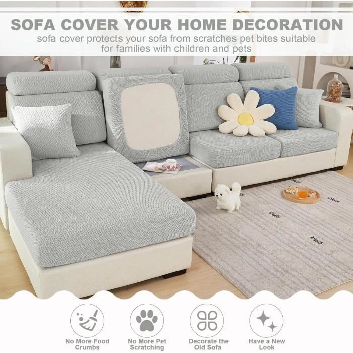 Housse De Coussin De Canapé Universelle - Tissu Élastique Gris, Protection Anti-Taches Et Poils