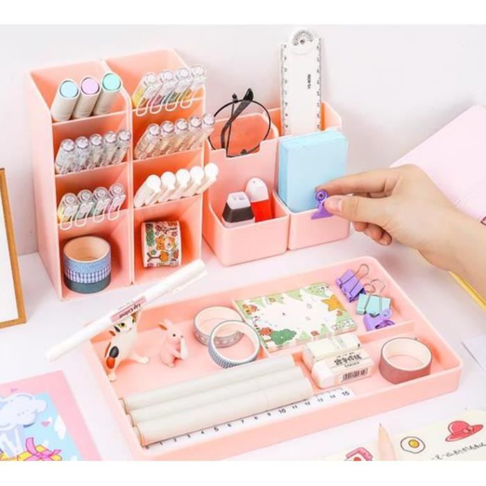 Organisateur De Bureau DoDuo - 5 Compartiments + 2 Tiroirs - Plastique Blanc Pour Fournitures