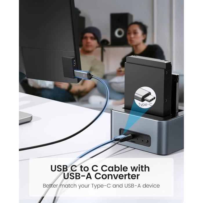 Station D'accueil Disque Dur Double Baie ORICO - USB 3.2 Gen 2 - Support Jusqu'à 18TB - Aluminium