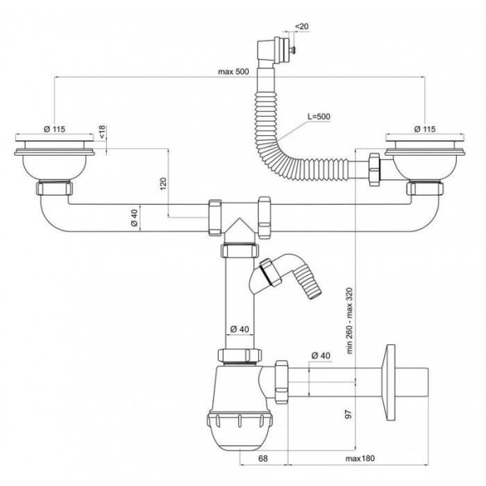 Siphon à Double Sortie 3,8 Cm - Pour Machine à Laver Et Lave-vaisselle - Entrée 3,8 Cm - Polypropylène Blanc - Installation Facile Sans Outil