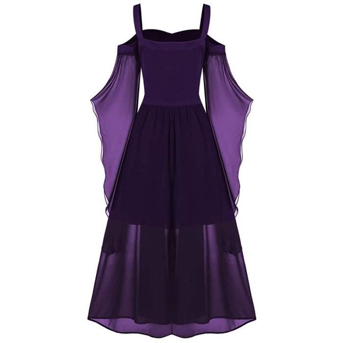 Robe Longue Sorcière Halloween Pour Femme - Déguisement Soirée Cosplay Vintage, Manches Longues, Col Carré