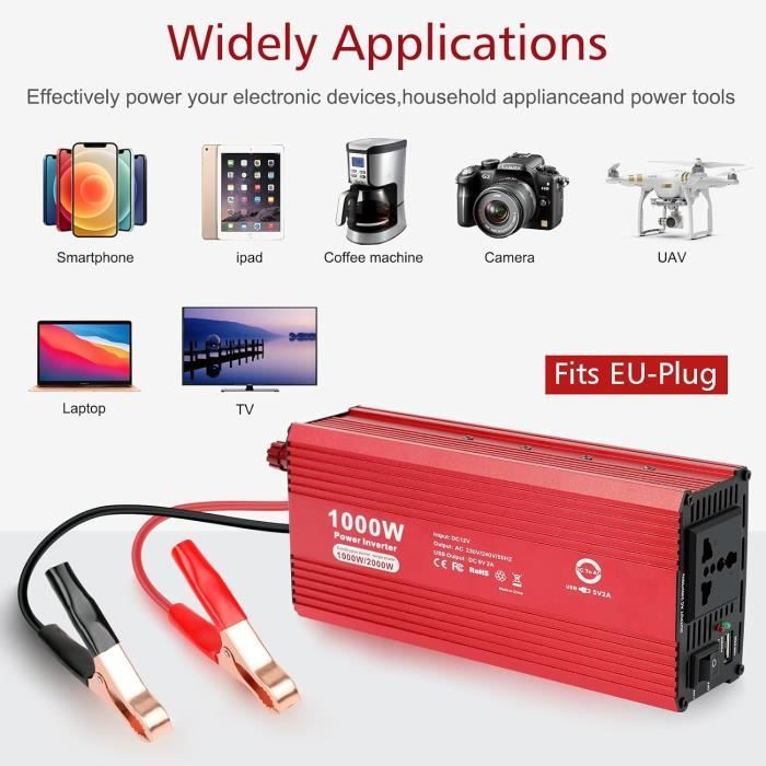 Onduleur Voiture 200W - Convertisseur 12V/220V - Ports USB Et Type-C - Protection Multiple - Affichage Digital