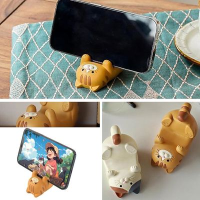 Sophisticate Porte-Téléphone Chat Mignon – Support Bureau Universel En Résine – Orange – Décoration Amusante & Pratique