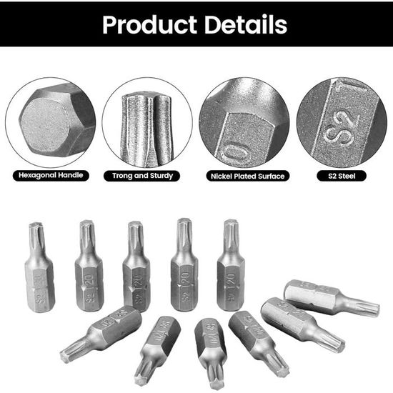 Lot De 4 Embouts Torx T20 Magnétiques - Tige Hexagonale 1/4" 25mm - Acier S2 Traité - Pour Tournevis électrique Et Perceuse - 12