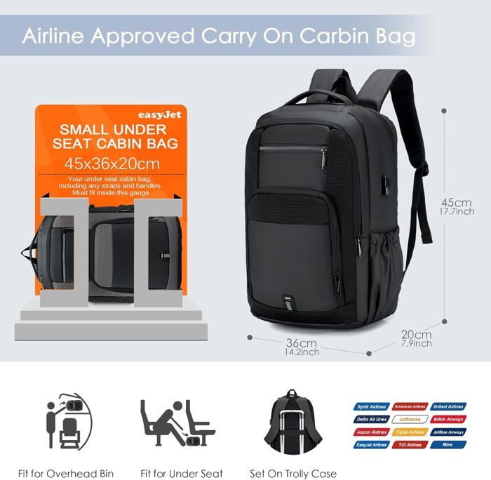 Sac à Dos De Voyage Cabine 45x36x20 Cm - Easyjet, Bagage Cabine, Noir