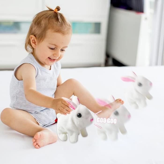 Jouet électrique en forme de lapin - Jouet interactif en forme de lapin de Pâques - Sons réalistes, oreilles vacillantes, nez qui tremble - 18 cm - Pour garçons et filles
