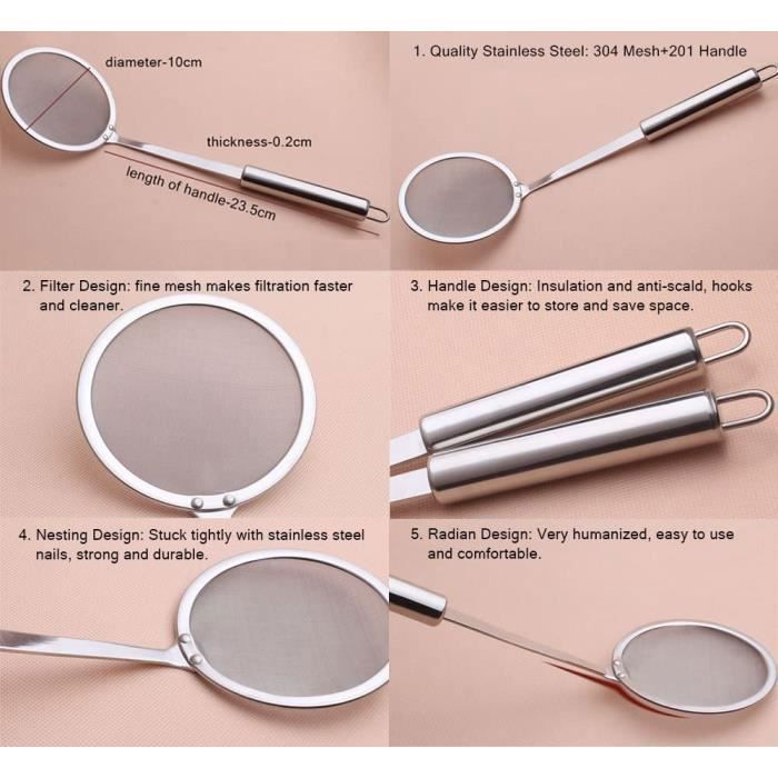 RETON Crépine Fine Acier Inoxydable - Écumoire Hot Pot Et Filtre Graisse Cuisine 23.5cm Skimmer Hot Pot