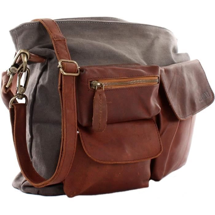 LECONI Sac a bandouliere pour femme Vintage Look Canvas Sac en cuir Nature Grand Shopper Sac a main en cuir pour Sac a main f Cdiscount Bagagerie Maroquinerie