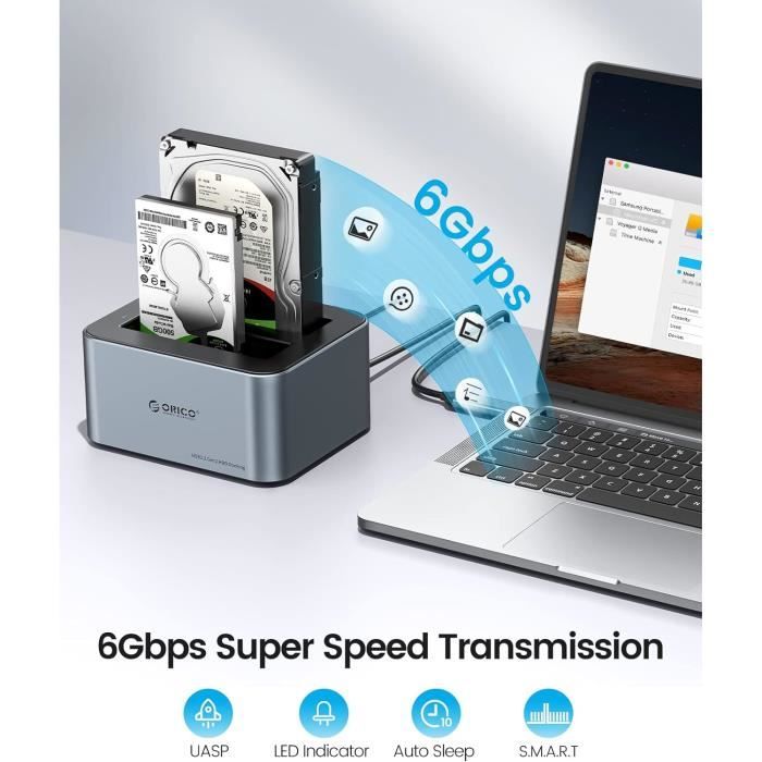 Station D'Accueil Double Baie HDD/SSD SATA USB 3.0 Avec Clonage Hors Ligne, Hub 1 Port, Lecteur Carte SD/CF – K3062CR RGB