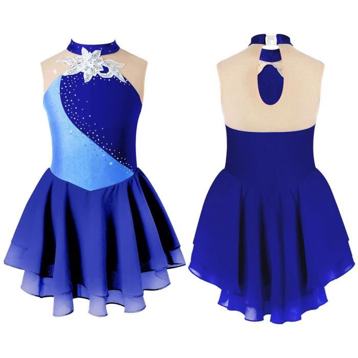 Robe Danse Fille Strass - Tenue Ballet Jazz Contemporain | Dos Nu & Jupe Maille | Short Intégré | Compétition & Spectacle