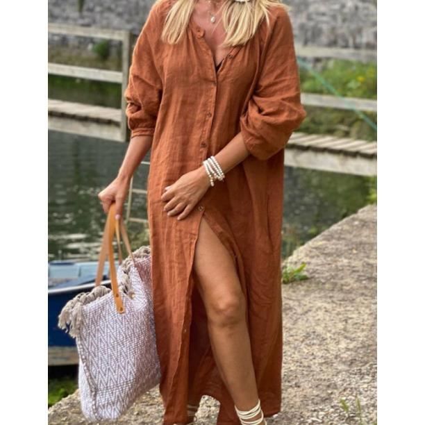 ROBE automne hiver nouvelles femmes temperament lache une poitrine chemise Robe Femme Vert olive Vert olive Cdiscount Pret a Porter