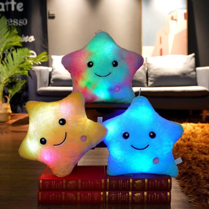 Coussin Lumineuses LED En Forme D'étoile Oreiller Peluche Fille Femme Cadeaux D'anniversaire Noël Fête Coloré - Maison