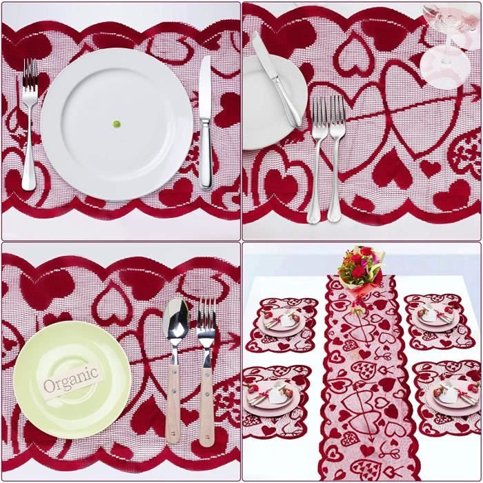 Lot De 4 Porte-couverts En Forme De Cœur - Non Tissé, 15x15cm, Idéal Saint-Valentin, Mariage, Dîner Romantique - 12