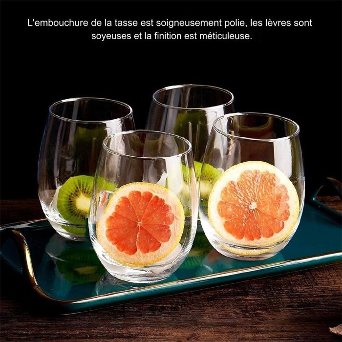 DECORLINE Lot De 24 Verres à Vin Plastique Sans Pied 355 Ml - Incassables Réutilisables Blanc