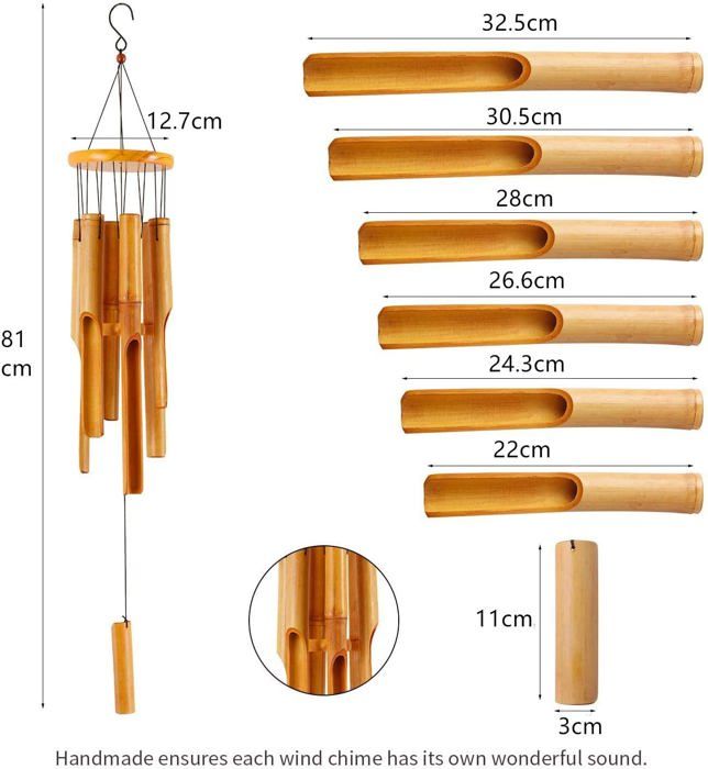 Carillon Éolien En Bois Forme C - Sonnette Magnétique Vintage Pour Maison Et Jardin