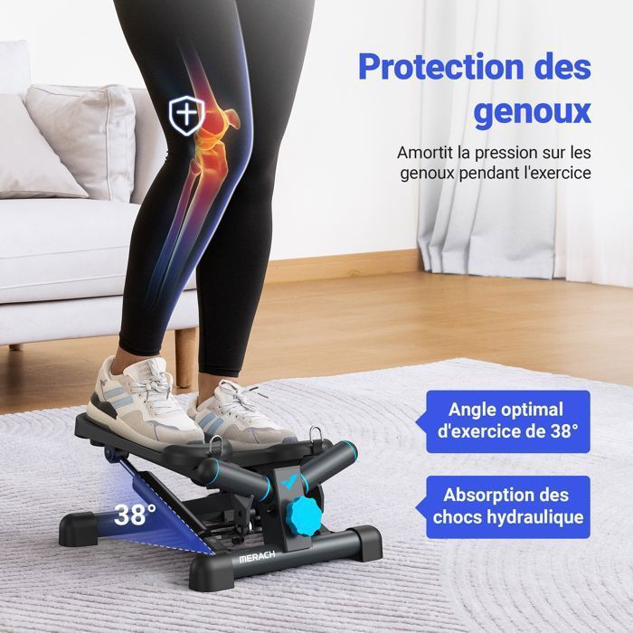 Mini Stepper 2 en 1 MERACH, Fitness Maison/Appartement, Silencieux, Écran  LCD, avec Bandes de résistance, Max Charge150 KG