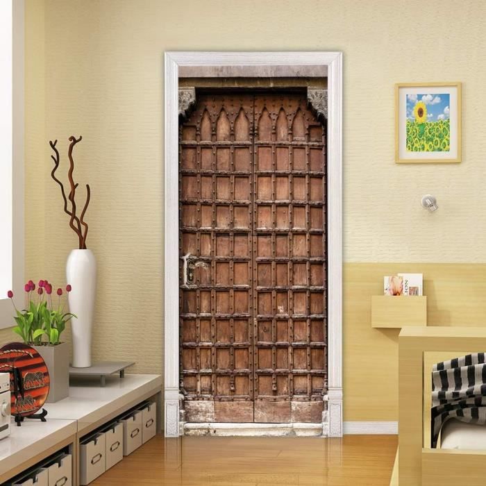 Sticker Porte Autocollant Poster de Porte 3D Village Cottage House