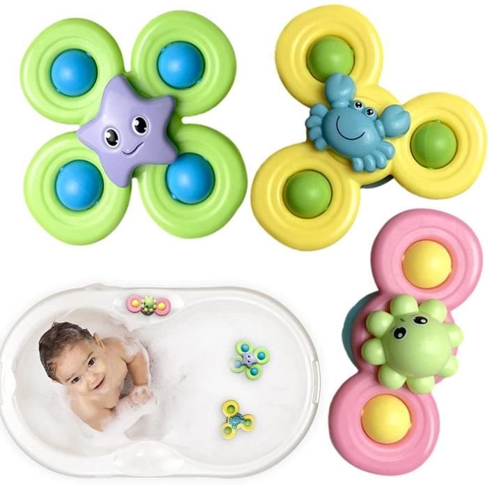 Jouet Toupie à Ventouse Pour Bébé 6-12 Mois - Lot De 3 Toupies Colorées (canard, Cochon, Lapin)