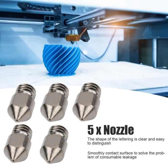5pcs Buse Imprimante 3D 1.75mm - Filetage M6 - Longueur 30mm - Acier Inox + PTFE