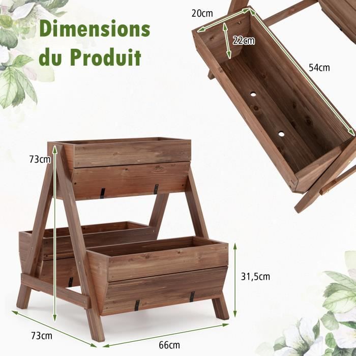 RELAX4LIFE Jardinière Surélevée en Bois Sapin avec 9 Grille de