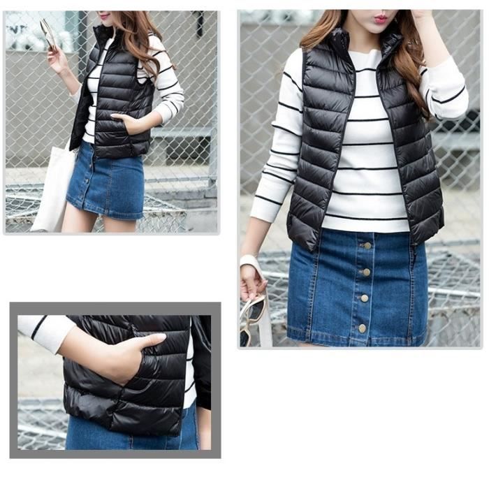 Femme Ultra Legere Doudoune Sans Manche Compression Gilet Down veste Manteau Zippee Hiver pour Blouson Noir Noir Cdiscount Pret a Porter
