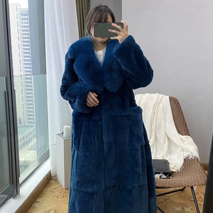 Manteau long en fausse fourrure de luxe pour femmes plus la taille Marine Marine Cdiscount Pret a Porter