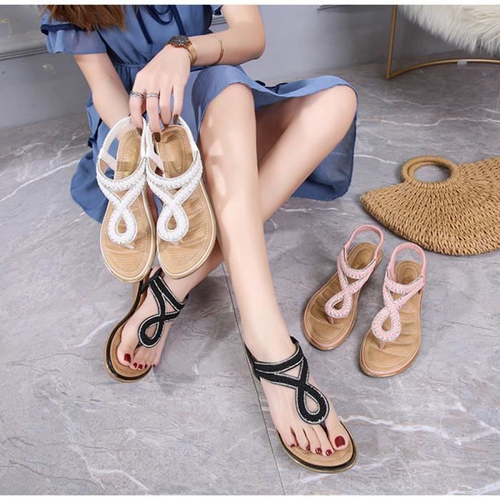 Sandales Femme Confortable Plate en Simili Cuir Elegance avec Perles Bout Rond Ouvert Rose Cdiscount Chaussures