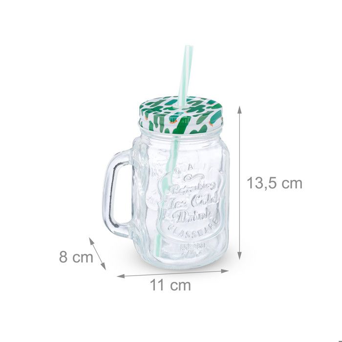 Set 4 Verres à Cocktail 500ml Avec Couvercles Bambou Et Pailles Verre - Pour Boissons Froides/Chaudes
