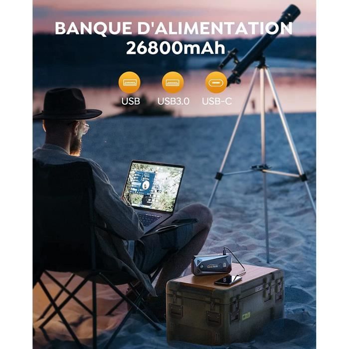 Booster De Batterie 4000A 21800mAh - Démarreur Voiture Portable Pour Moteurs 8.0L Essence / 6.5L Diesel - 3
